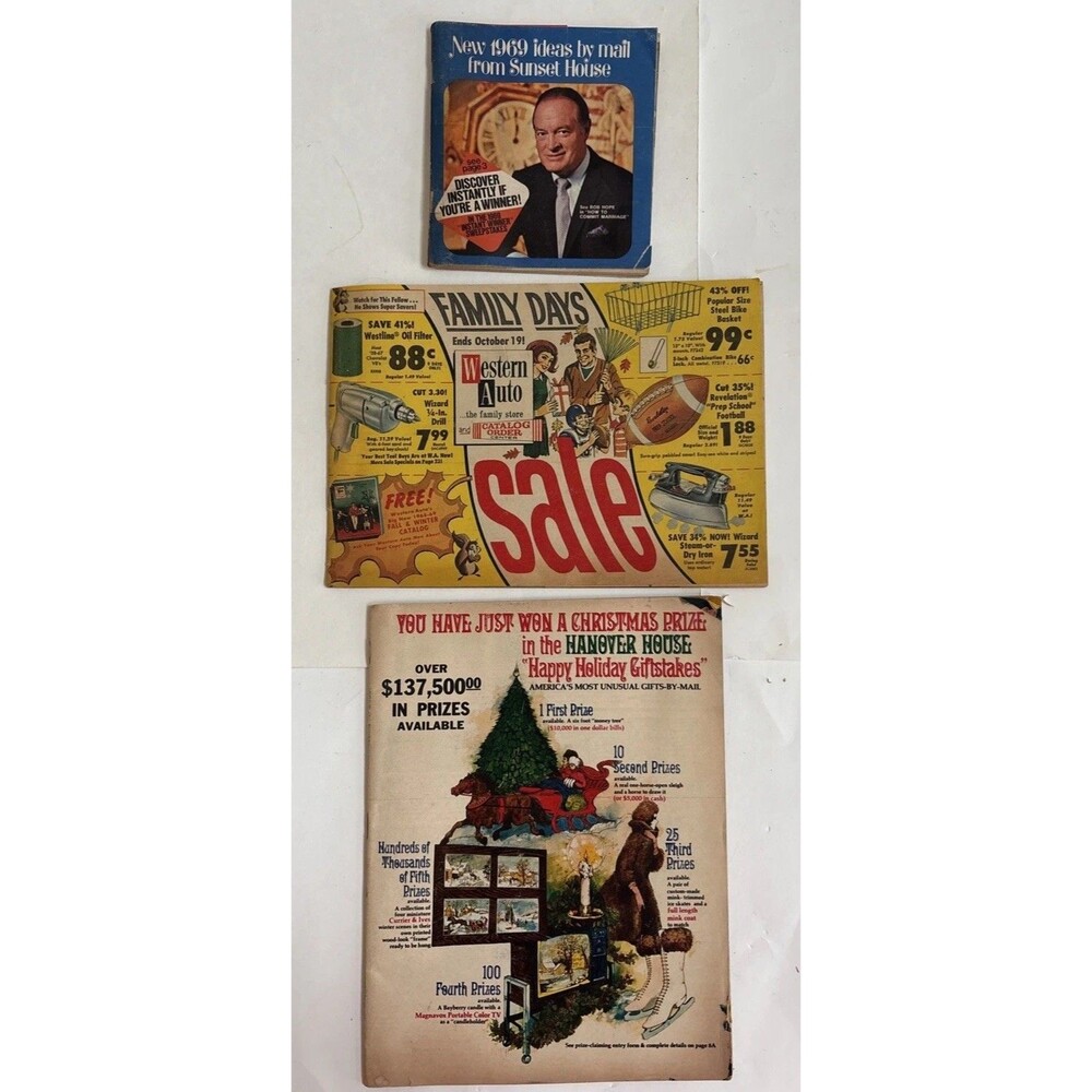3 Vintage 1960s Mail Order Catalogs - Sunset House - W Auto - Hanover House